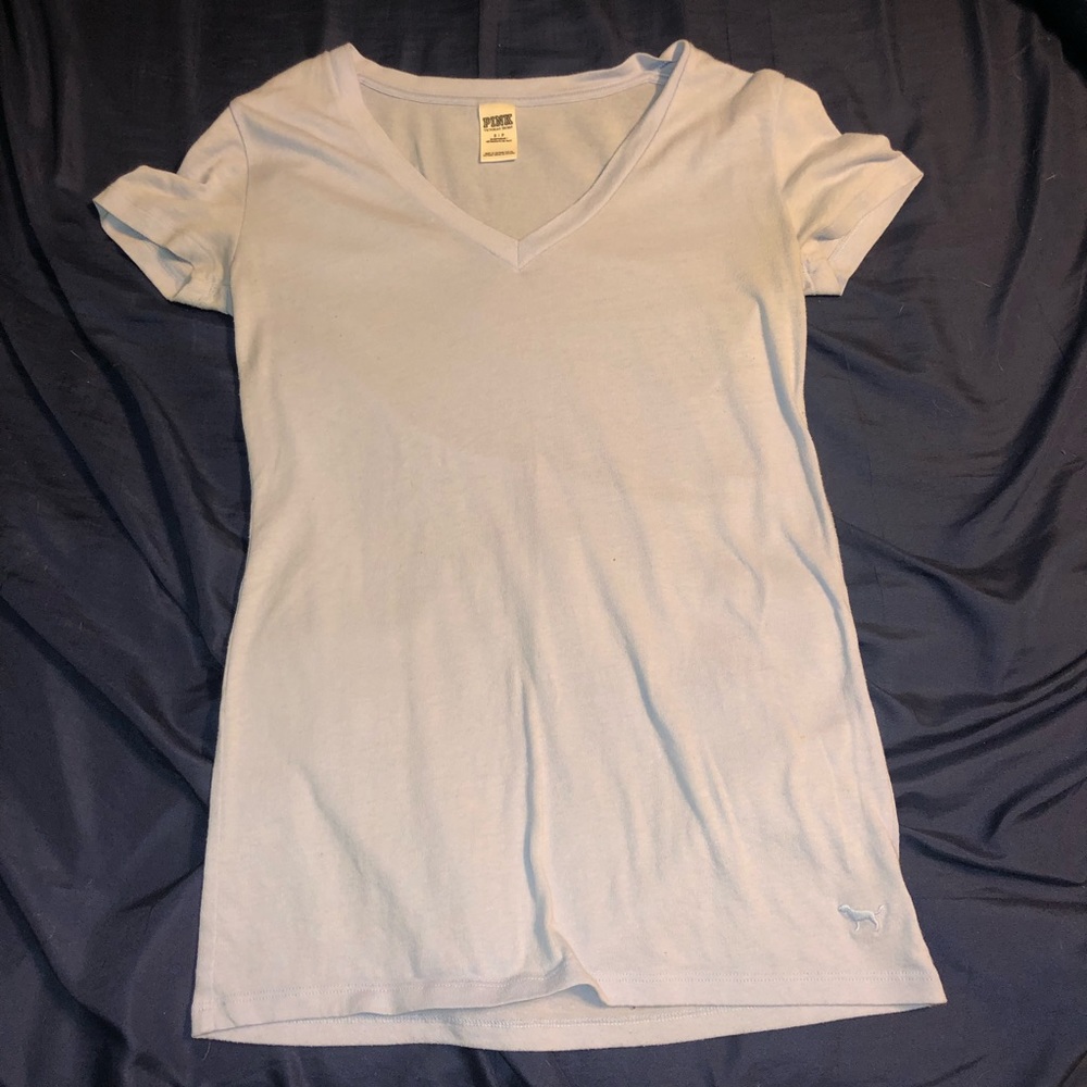 PINK baby blue V neck short sleeve Tee shirt